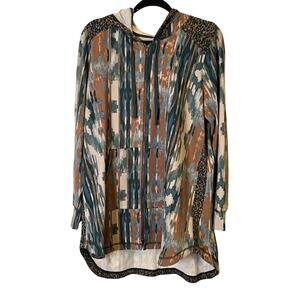 Long Patterned Sweatshirt Hoodie size Large